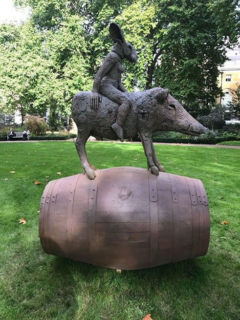 Lady Hare and Boar on a Barrel, 2017 22 x 14 x 9 4/5 in., Ed. 9 90 x 56 x 37 in., Ed. 9