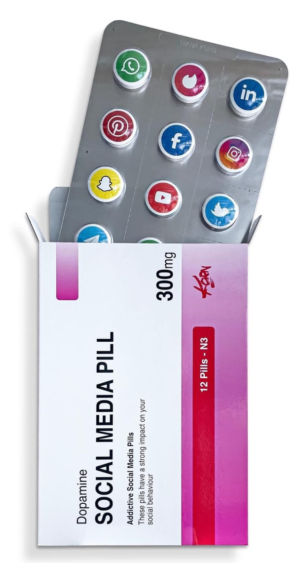 Social Media Pill, 2024 39 3/8 x 15 3/4 x 4 in., Ed. 8 51 1/5 x 20 1/8 x 5 1/8 in., Ed. 8 63 x 24 1/4 x 5 7/8 in., Ed. 8