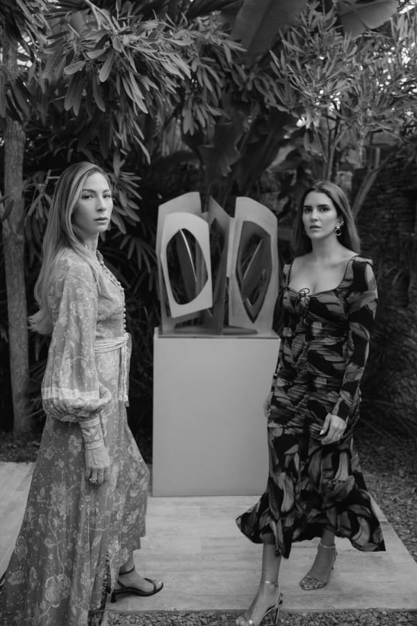 Elsa Maldonado Buitron and Nicole Bainov with Fernando Varela Sculpture