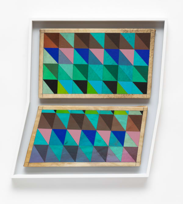 Jeffrey Gibson Enjoy The Silence Acrylic and graphite on rawhide over wood panel 2" Wide