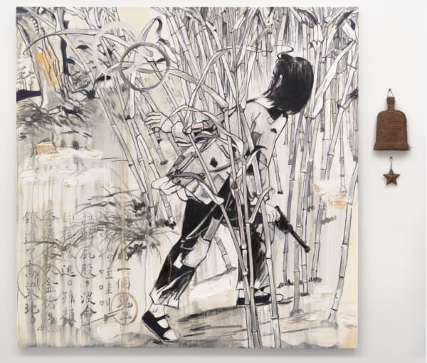 Hung Liu Sorghum Field, 2012 Oil on canvas with broom and metal star 66 x 77 inches