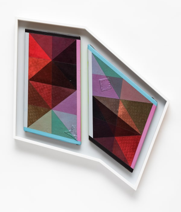 Jeffrey Gibson A Different Corner Acrylic and graphite on rawhide over wood panel 2" Wide