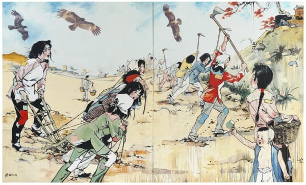 Two new student-curated exhibitions featuring paintings exploring communist China and photographs from university archives launched in the Georgetown University Art Galleries in the Edmund A. Walsh building Jan. 17, which aims to examine how art reflects both contemporary issues and Georgetown’s values. (Courtesy of Hung Liu Estate)