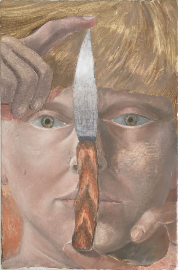 Rafal Topolewski Eyes between chin, 2020 Oil on canvas 11 4/5 × 7 9/10 in | 30 × 20 cm