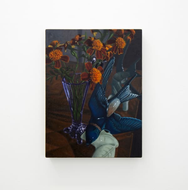Alexander Skats Marigolds and Swallow, 2025 Oil on linen 40 x 30 cm