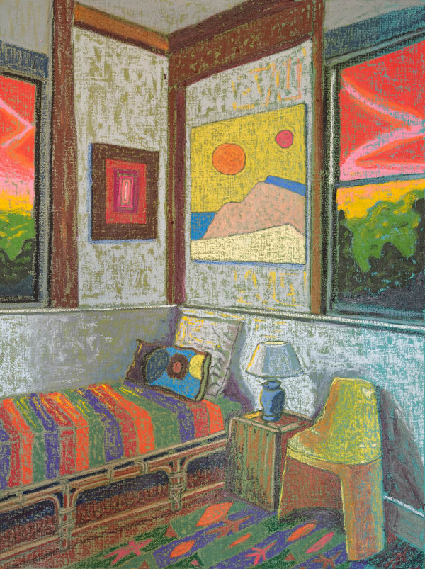 JJ Malford Interior with Etel Adnan, 2022 Oil stick, oil pastel, & Flashe on linen 102 x 76 cm 40 x 30 in