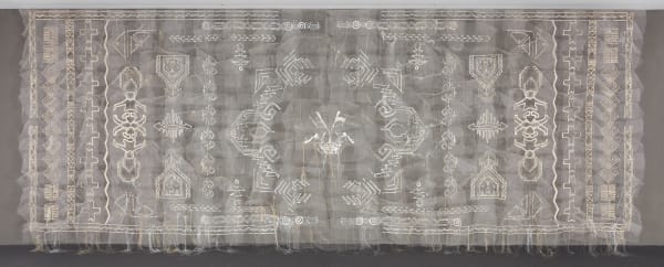Neslihan Başer, Recurrence From one thought to another, she gave it to me and I give it to you, embroidery on tulle, 700 x 250 cm, 2018