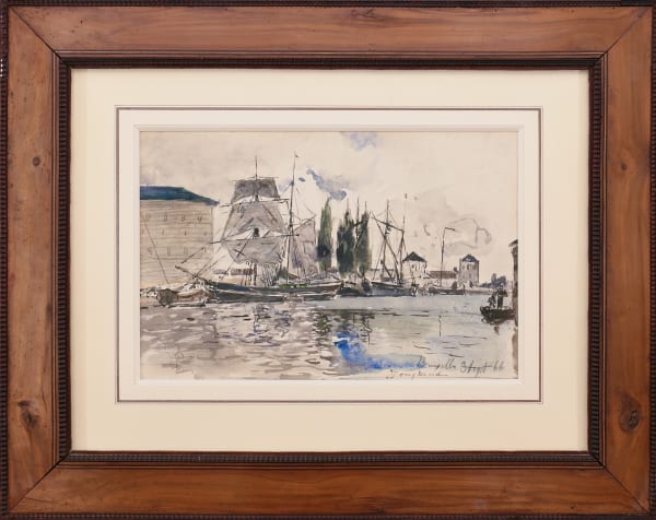 Johan Barthold JONGKIND, Bassin Vergotte à Bruxelles aux voiliers 1866, aquarelle et encre sur papier