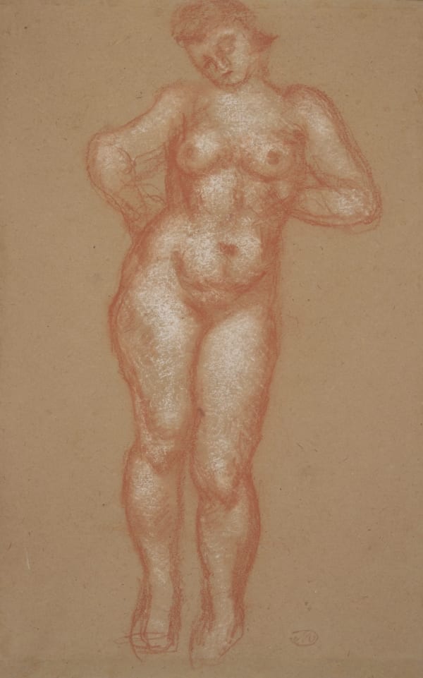 Aristide MAILLOL, Femme nue debout, sanguine et craie sur papier / Red chalk and white chalk on paper