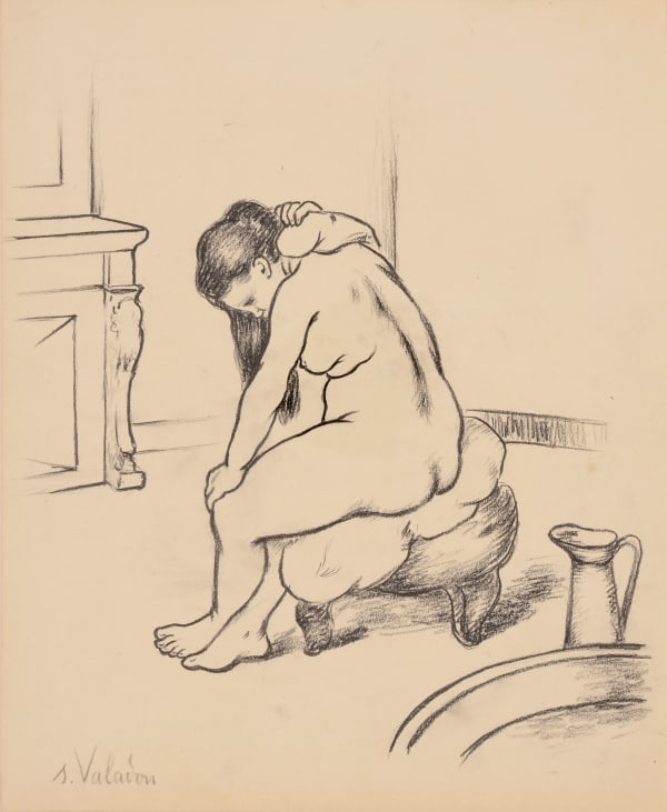 Dessin / Drawing by Suzanne VALADON, Femme assise s’essuyant l’épaule