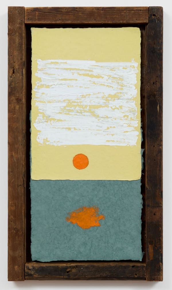Alvaro Barrington Caribbean Blues CAS, 2025 Oil on paper, reclaimed wooden frame 82 x 46 x 8 cm