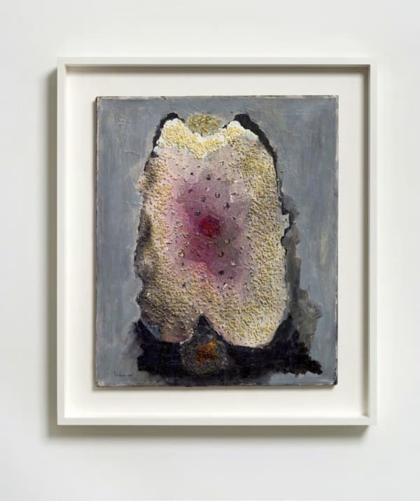 Carol Rama Bricolage, 1966 Oil, spray paint, stones, nails, purpurin and pigmented gesso on canvas 60 x 50 cm / 76 x 66 x 6 cm (framed)