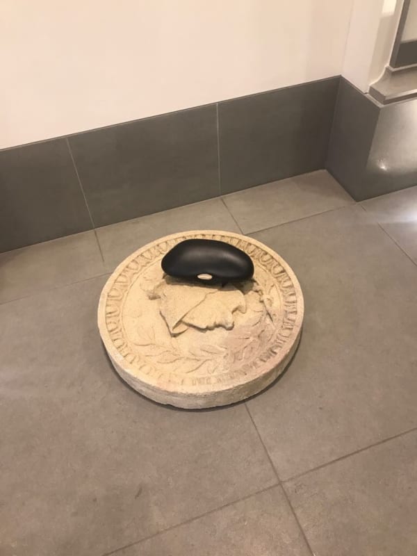 Gabriel Kuri 1/1 exponential growth, 2014 Composite stone disc, painted fibreglass and resin figure 24 x 65 cm