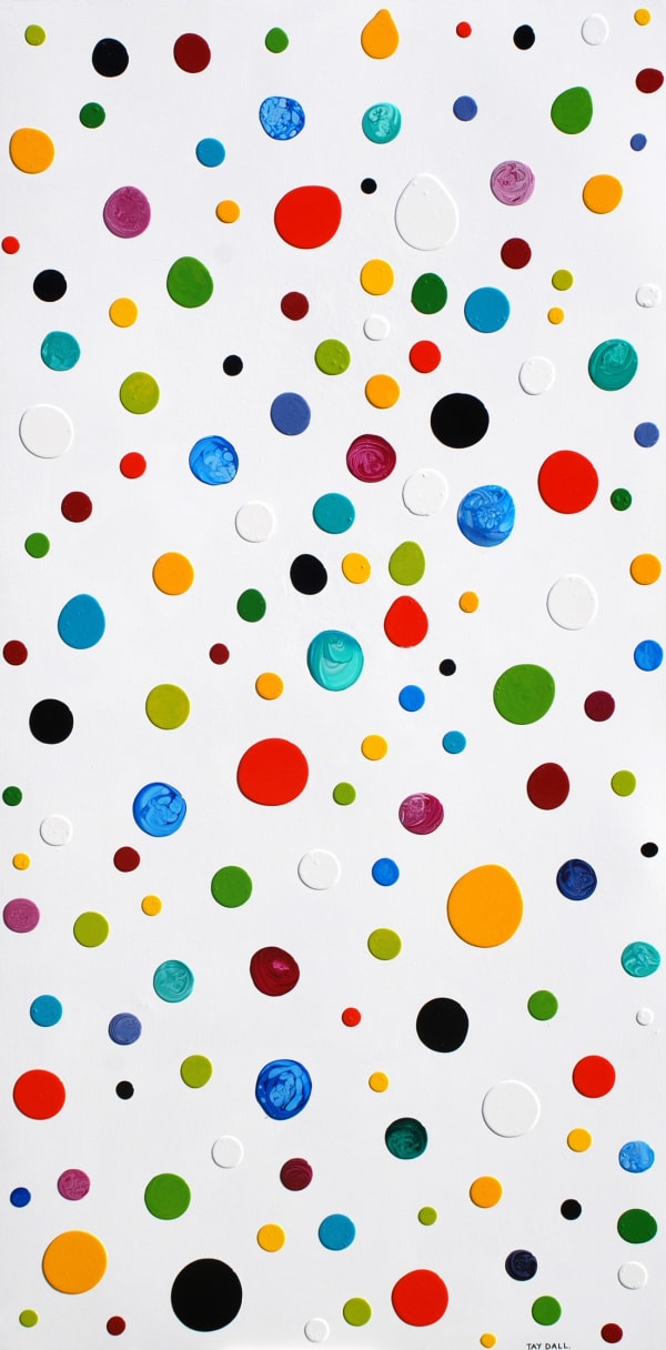 Large Atom Dots Enamel on Canvas by Tay Dall