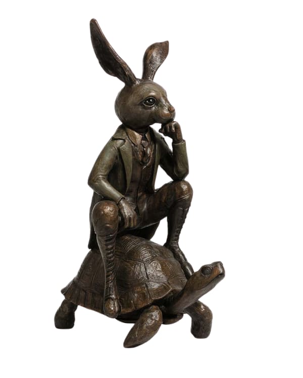 Taking The Scenic Route Rabbit Sitting On Tortoise Bronze Sculpture by Carol Cauldwell