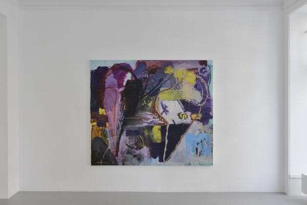 Installation photograph showing Asger Harbou Gjerdevik’s In Motion (2025) at Alice Folker Gallery, including wall-mounted oil on canvas artworks.