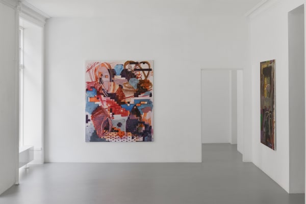 Installation photograph showing Asger Harbou Gjerdevik’s In Motion (2025) at Alice Folker Gallery, including wall-mounted oil on canvas artworks.