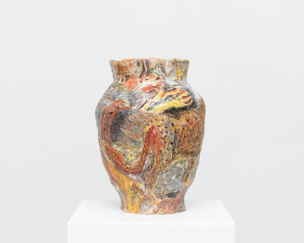 “Reflection Of The Sky” (2025), glazed earthenware sculpture by Karim Boumjimar, shown in Mouths, Vessels, Portals at Alice Folker Gallery.