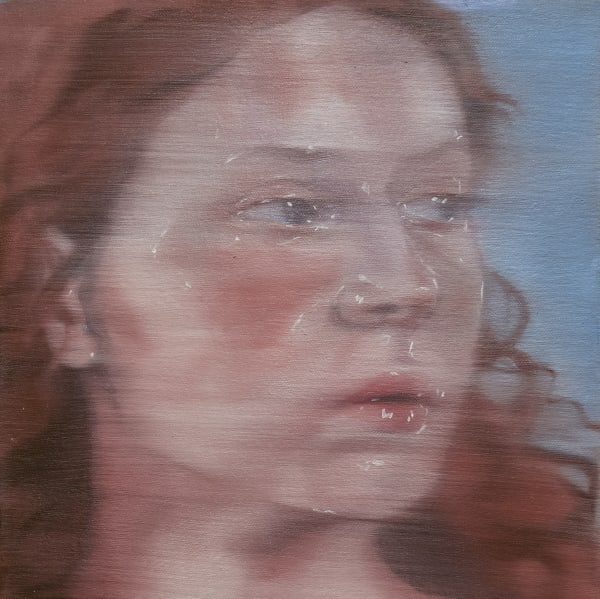 Jen Deluna Between Two Summers 2024 Oil On Canvas 12 X 12 In Before Crop