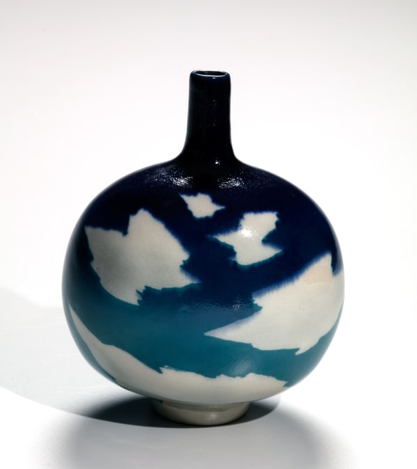 Yanagihara Mutsuo (b. 1934) Small, round vase with thin raised neck and patterned with white clouds against a blue-sky glazing 1979 Glazed stoneware 6 1/2 x 4 3/4 x 3 3/4 in. Inv# 9716 SOLD