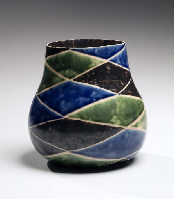 Kamoda Shōji Diamond-patterned rounded vase 1980 Glazed stoneware 6 1/4 x 4 in. Inv# 10354 SOLD