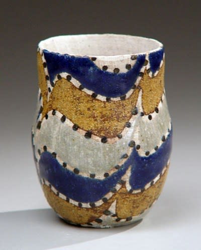 Kamoda Shōji Small vessel with tri-color wave pattern 1978 Glazed stoneware 4 1/2 x 3/8 x 3 5/8 in. Inv# 4896 SOLD