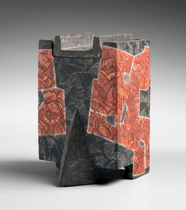 Wada Morihiro , Helvetica, Arial, sans-serif\">Kakugenki kōro , Helvetica, Arial, sans-serif\">"Red-and-black-glazed Incense Burner" , Helvetica, Arial, sans-serif\">ca. 1997 , Helvetica, Arial, sans-serif\">Slip-glazed stoneware , Helvetica, Arial, sans-serif\">7 1/4 x 5 x 4 1/2 in. , Helvetica, Arial, sans-serif\">Inv# 10077 , Helvetica, Arial, sans-serif\">SOLD