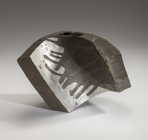 Hoshino Kayoko (b. 1949) Cut Out - Fan 17 -11 2017 Stoneware with ash glaze and silver 11 3/4 x 18 1/4 x 10 7/8 inches Inv# 10643 SOLD