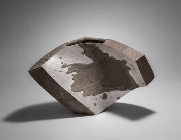 Hoshino Kayoko (b. 1949) Cut Out Fan - 18-3 2018 Stoneware with ash and silver glazes 11 7/8 x 18 1/2 x 7 7/8 inches Inv# 10644 SOLD