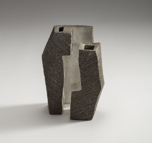 Hoshino Kayoko (b. 1949) Separating Flower Vase 2017 Stoneware with ash and silver glazes 9 1/4 x 5 1/2 x 3 1/4 inches Inv# 10648 SOLD