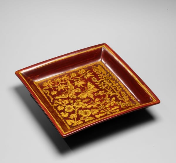 Katō Hajime (1900-1968) Chinese-style square plate with red and yellow glazing ca. 1954 Glazed porcelain 1 7/8 x 7 3/4 inches SOLD