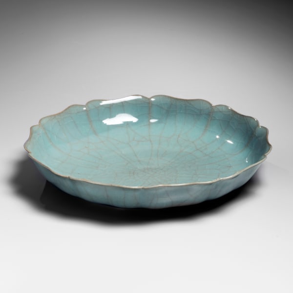 Kawase Shinobu (b. 1950) Ten petal, flower-shaped crackled celadon shallow bowl 1982 Porcelainous stoneware with celadon glaze 1 7/8 x 10 1/2 inches SOLD