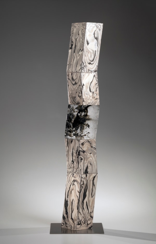 Kondo Takahiro (b. 1958) Wave 2016 Marbleized porcelain, silver mist glaze, cast glass, and stainless steel 42 1/2 x 7 1/4 x 5 1/2 inches Inv# 10749 SOLD