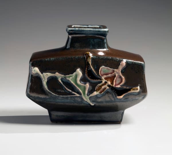Kawai Kanjirō (1890-1966) Flask-vase with floral relief decoration ca. 1953 Polychrome-glazed stoneware 6 x 7 3/4 x 4 3/4 inches Inv# 10725 SOLD