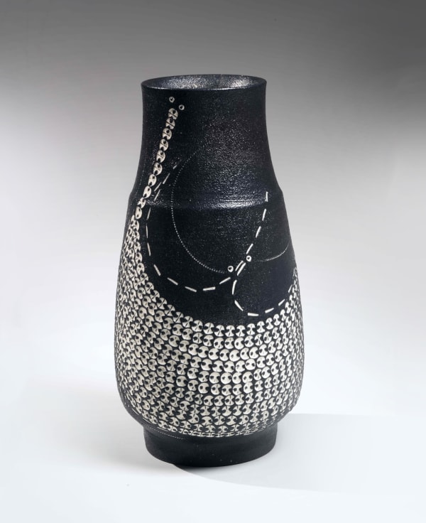Kondō Yutaka (1932-1983) Textured vase with impressed patterning ca. 1982 Glazed stoneware with white slip inlay 13 1/8 x 6 1/2 inches Inv# 10374 SOLD