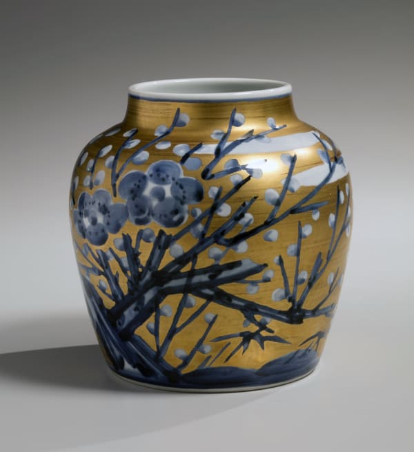 Kondō Yūzō (1902-1985) Vase with plum-blossom pattern ca. 1976 Cobalt-blue glazed porcelain with gold overglaze 8 x 8 inches Inv# 10840 SOLD