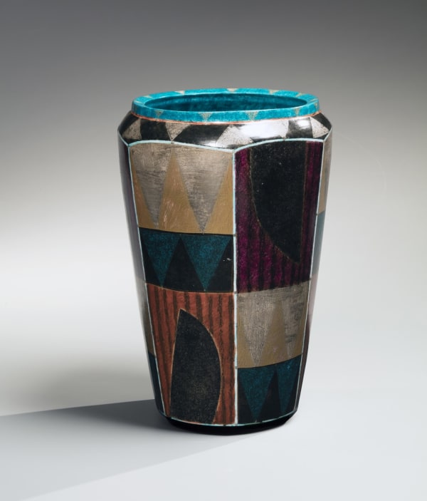 Maeda Masahiro (b. 1948) Vessel with geoemetric patterning 2006 Polychrome overglaze enameled porcelain 10 3/4 x 7 1/4 inches Inv# 10876 SOLD