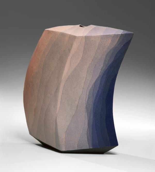 Miyashita Zenji (1939-2012) Against the Winds 2010 Glazed stoneware with colored-clay bands 18 3/4 x 19 x 5 inches Inv# 10872 SOLD