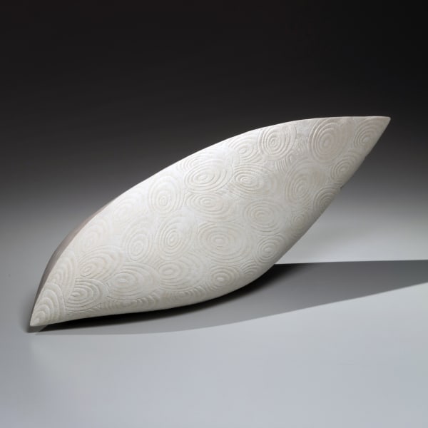 Azuma Kaori (b. 1972) Matte white and silver, carved shell patterned sculpture 2017 Glazed stoneware with silver 6 3/4 x 17 3/4 x 5 inches SOLD