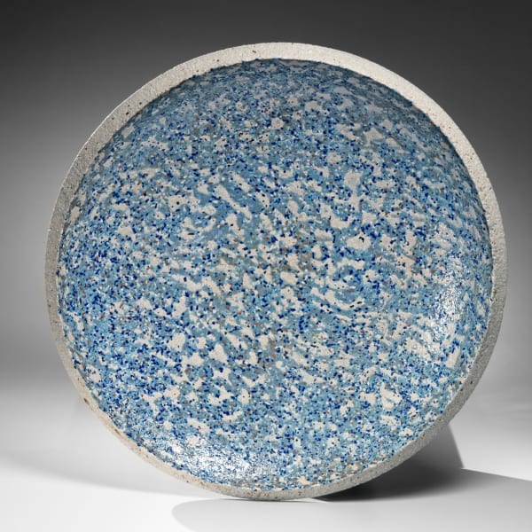 Matsui Kōsei (1927-2003) Platter with Streaming River and Floating Clouds patterns ca. 1986 Neriage (marbleized) stoneware 3 1/8 x 20 3/4 inches SOLD