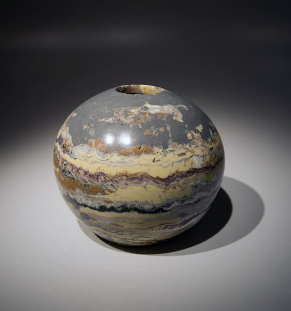 Matsui Kōsei (1927-2003) Small spherical neriage (marbleized) vessel ca. 1989 Glazed marbleized stoneware 6 1/2 x 7 3/4 inches SOLD