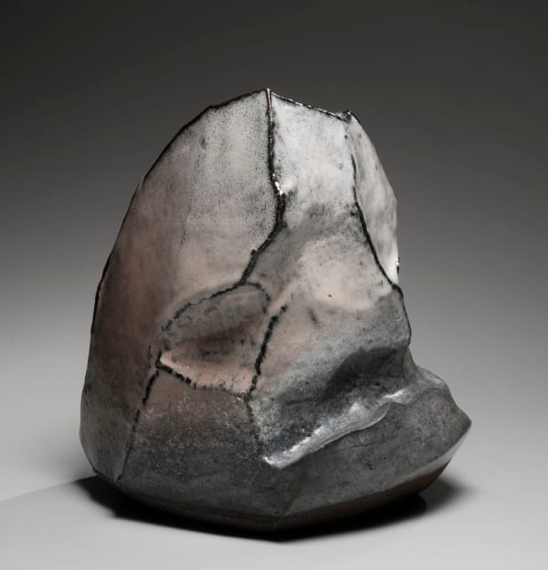 Kaneta Masanao (b. 1953) Rock-like vase with multi-plane body, Hagi glaze and extensive kiln effects in pinks and greys 2019 Hagi-glazed stoneware with kiln effects 13 x 12 x 9 1/2 in. Inv# 11260