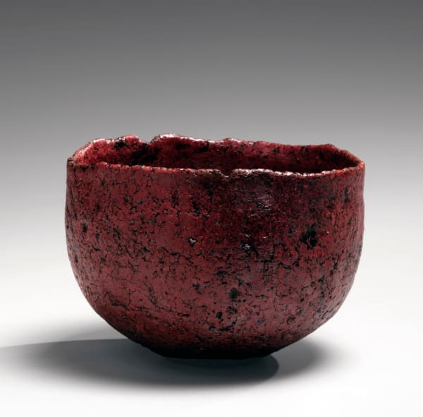 NISHIHATA TADASHI (b. 1948) Round Tamba teabowl with irregular mouth, covered with akadobe (red slip glaze with iron) 2019 Akadobe-glazed stoneware 3 3/4 x 5 1/2 x 5 1/2 in. Inv# 11081