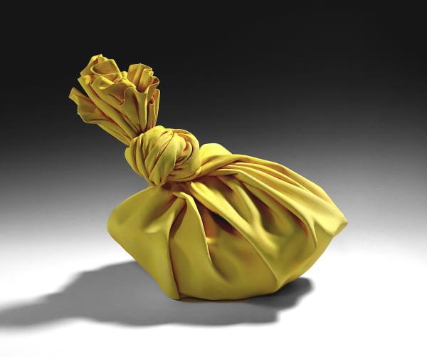 Tanaka Yū (b. 1989) Yellow sculpture in the shape of furoshiki (wrapping cloth) wrapping a round box 2020 Matte-glazed stoneware 13 3/8 x 15 x 13 in. Inv# 11724 SOLD
