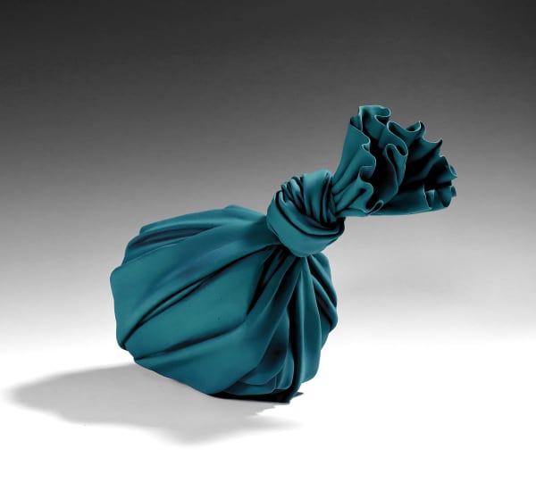 Tanaka Yū (b. 1989) Turquoise green sculpture in the shape of a furoshiki (wrapping cloth) enclosing a round object 2020 Matte-glazed stoneware 9 7/8 x 11 x 7 in. Inv# 11727 SOLD
