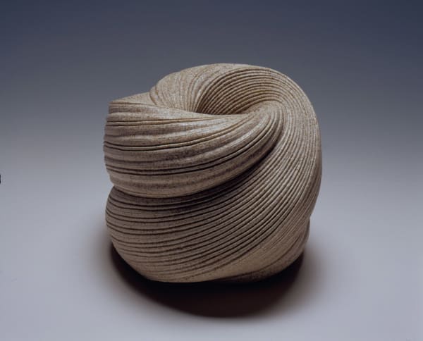 Large undulating vessel with indentation in center and diagonally incised cascading folds 2007 Stoneware 9 7/8 x 11 5/8 x 13 inches Inv# 5448