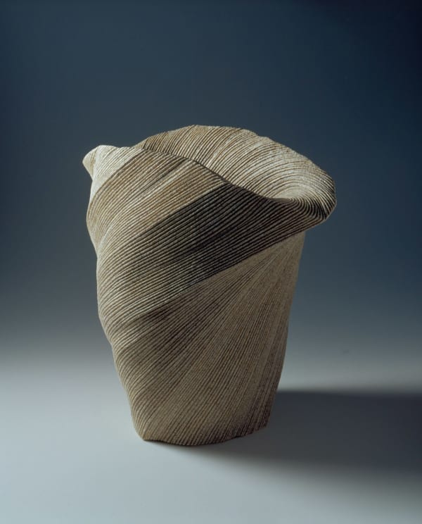 Large, undulating vessel with large mouth and diagonally incised cascading folds 2007 Stoneware 22 1/2 x 23 x 17 3/8 inches Inv# 5445