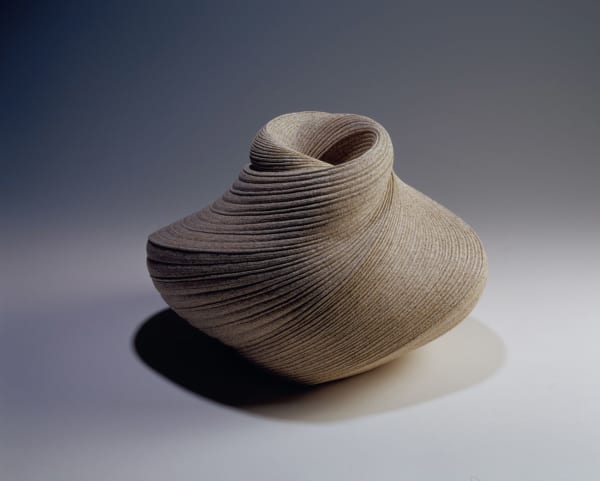 Large vessel with tapered neck with diagonally incised cascading folds 2007 Stoneware 14 7/8 x 16 1/4 x 22 inches Inv# 5447