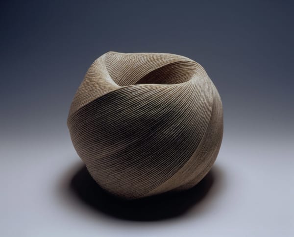 Large, globular vessel with diagonally incised cascading folds 2007 Stoneware 17 x 22 1/2 x 22 3/8 inches Inv# 5446