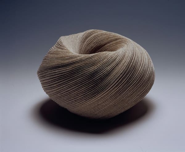 Ovoid vessel with diagonally incised cascading folds 2007 Stoneware 12 1/4 x 20 x 15 3/4 inches Inv# 5451